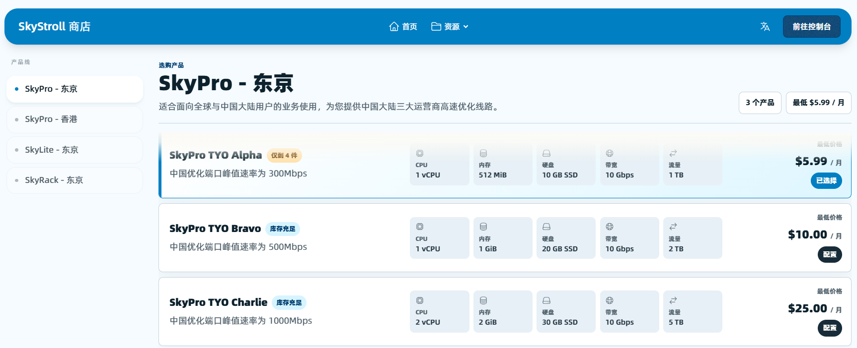 SkyStroll|日本vps测评|三网优化|最高10Gbps带宽|月付$4.79起